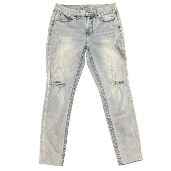 Seven7 Denim - Seven7 Tummyless High Rise Skinny Jeans Light Wash Distressed Stretch Denim 10